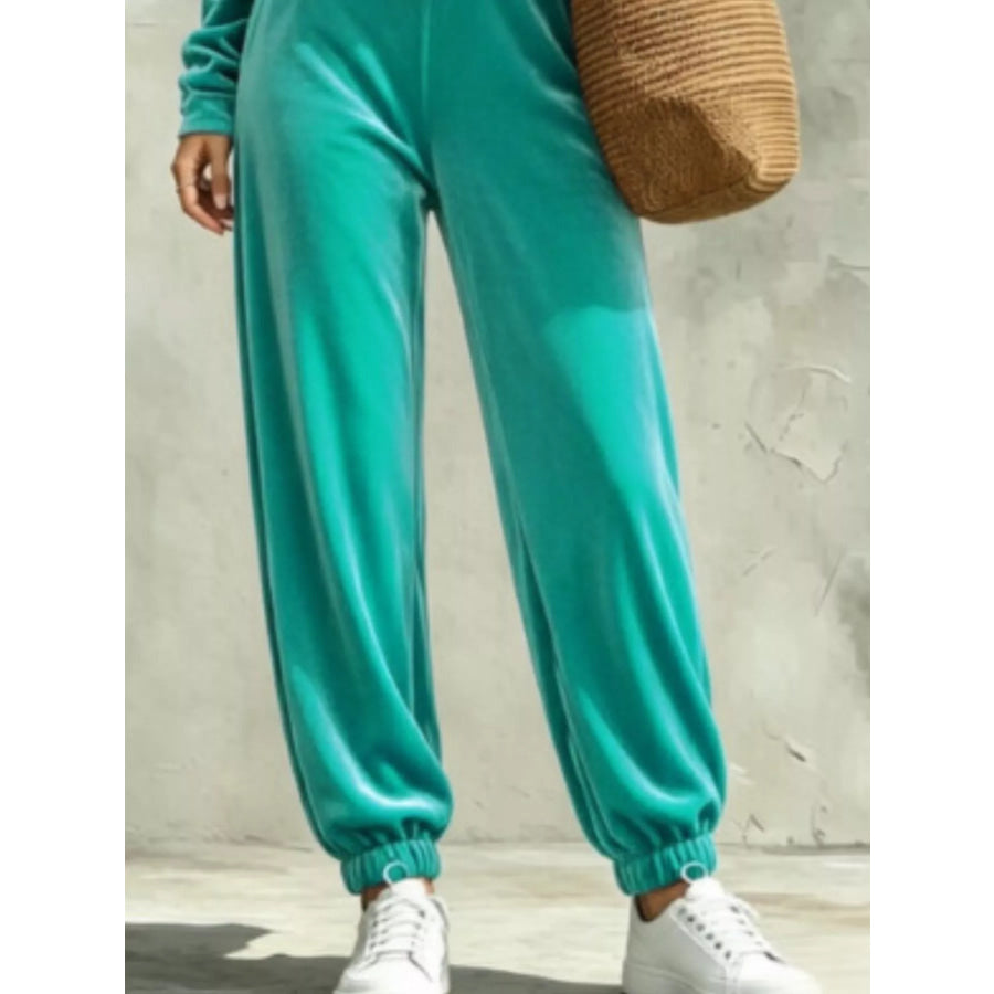 Full Size Velvet Cowl Neck Top and Pants Set Plus Apparel Accessories