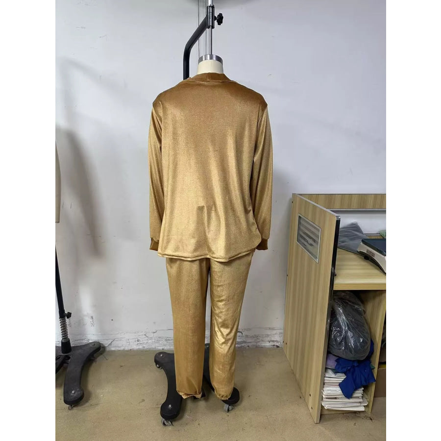 Full Size Velvet Cowl Neck Top and Pants Set Plus Apparel Accessories