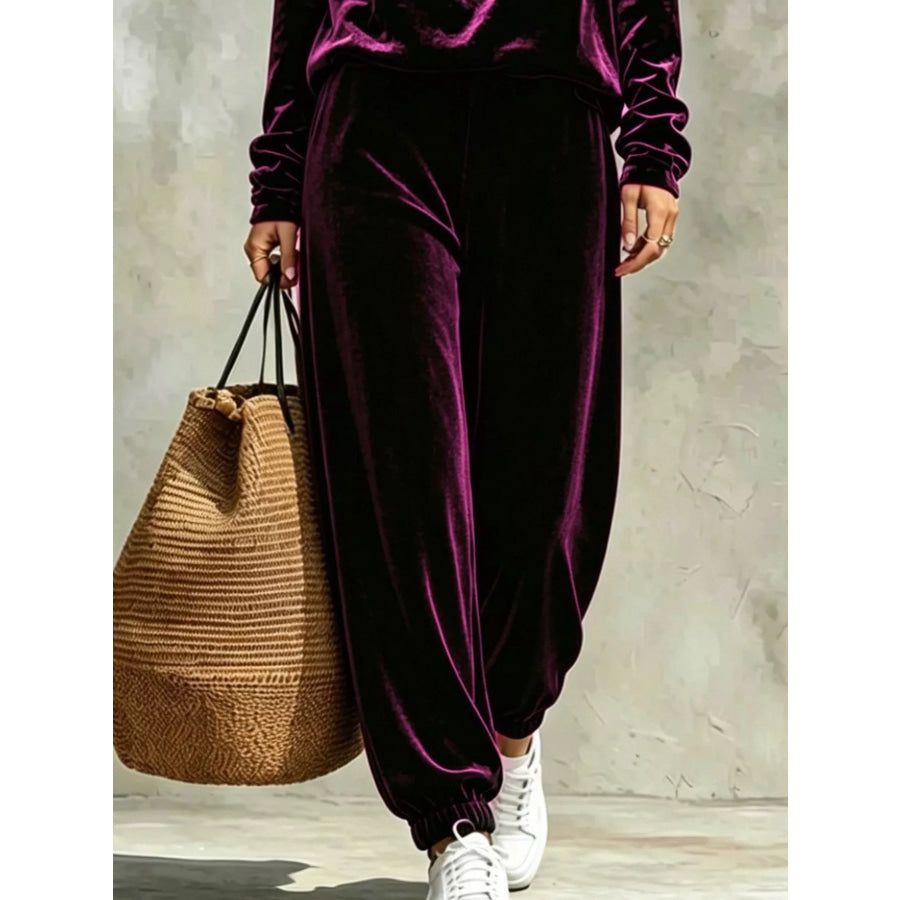 Full Size Velvet Cowl Neck Top and Pants Set Plus Apparel Accessories