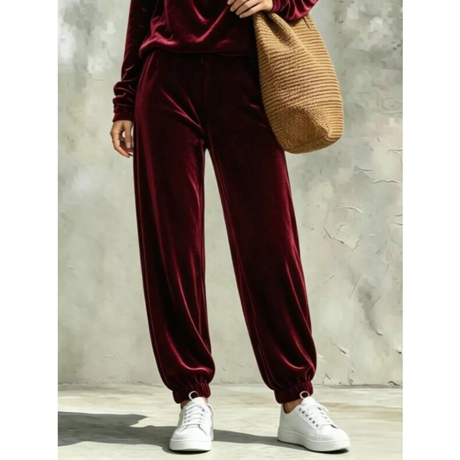 Full Size Velvet Cowl Neck Top and Pants Set Plus Apparel Accessories
