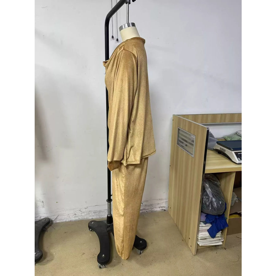 Full Size Velvet Cowl Neck Top and Pants Set Plus Apparel Accessories