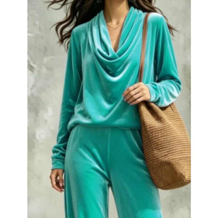 Full Size Velvet Cowl Neck Top and Pants Set Plus Apparel Accessories