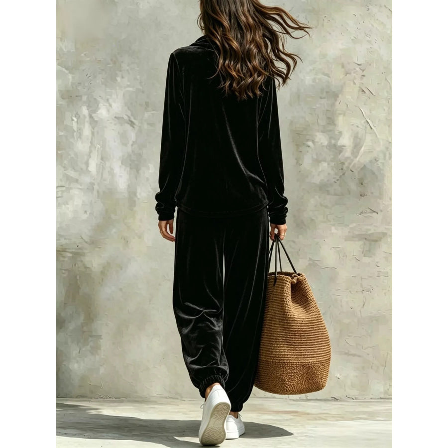 Full Size Velvet Cowl Neck Top and Pants Set Plus Apparel Accessories