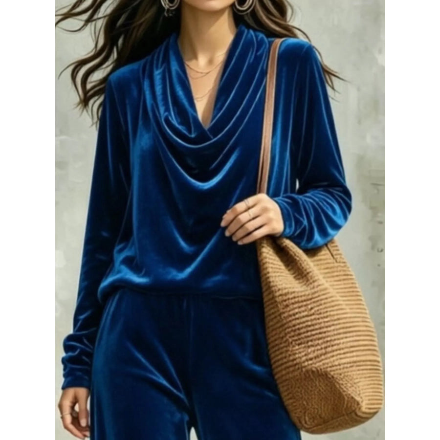 Full Size Velvet Cowl Neck Top and Pants Set Plus Apparel Accessories