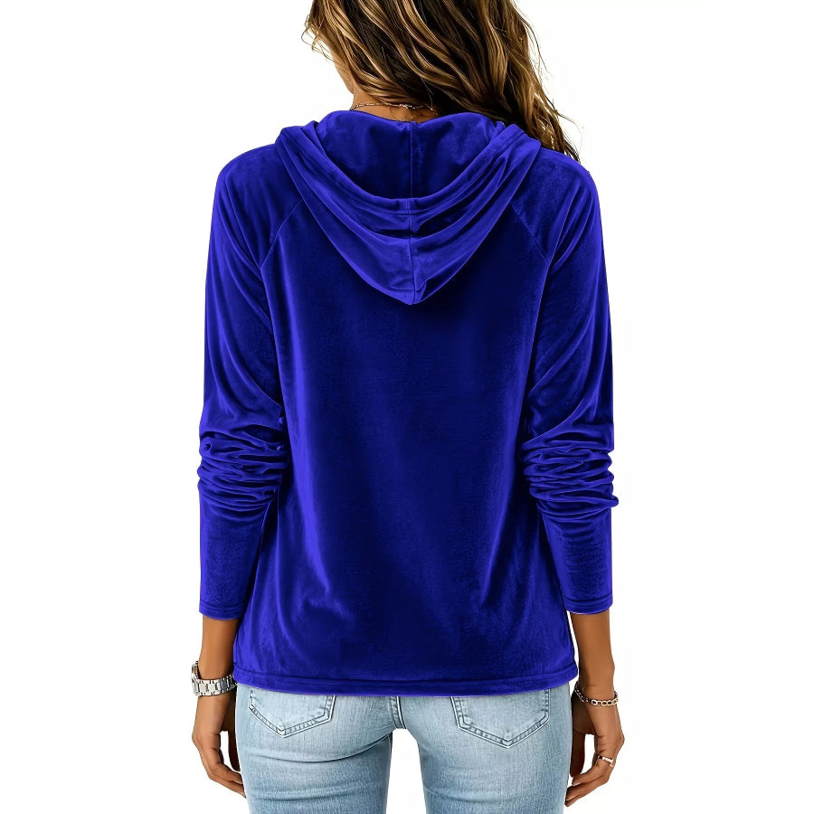 Full Size Velvet Drawstring Long Sleeve Hoodie Plus Size Apparel and Accessories