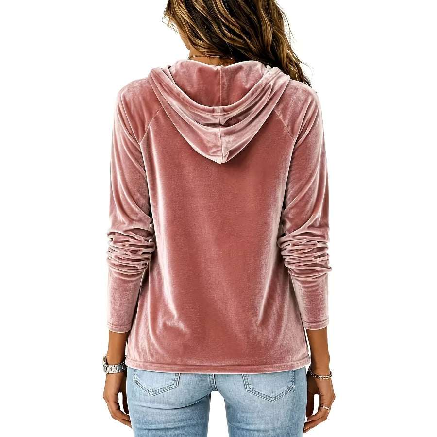 Full Size Velvet Drawstring Long Sleeve Hoodie Plus Size Apparel and Accessories