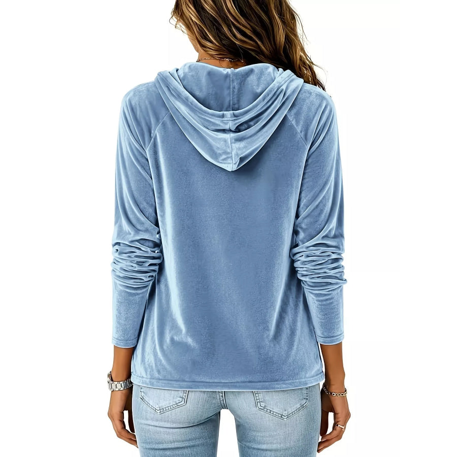 Full Size Velvet Drawstring Long Sleeve Hoodie Plus Size Apparel and Accessories