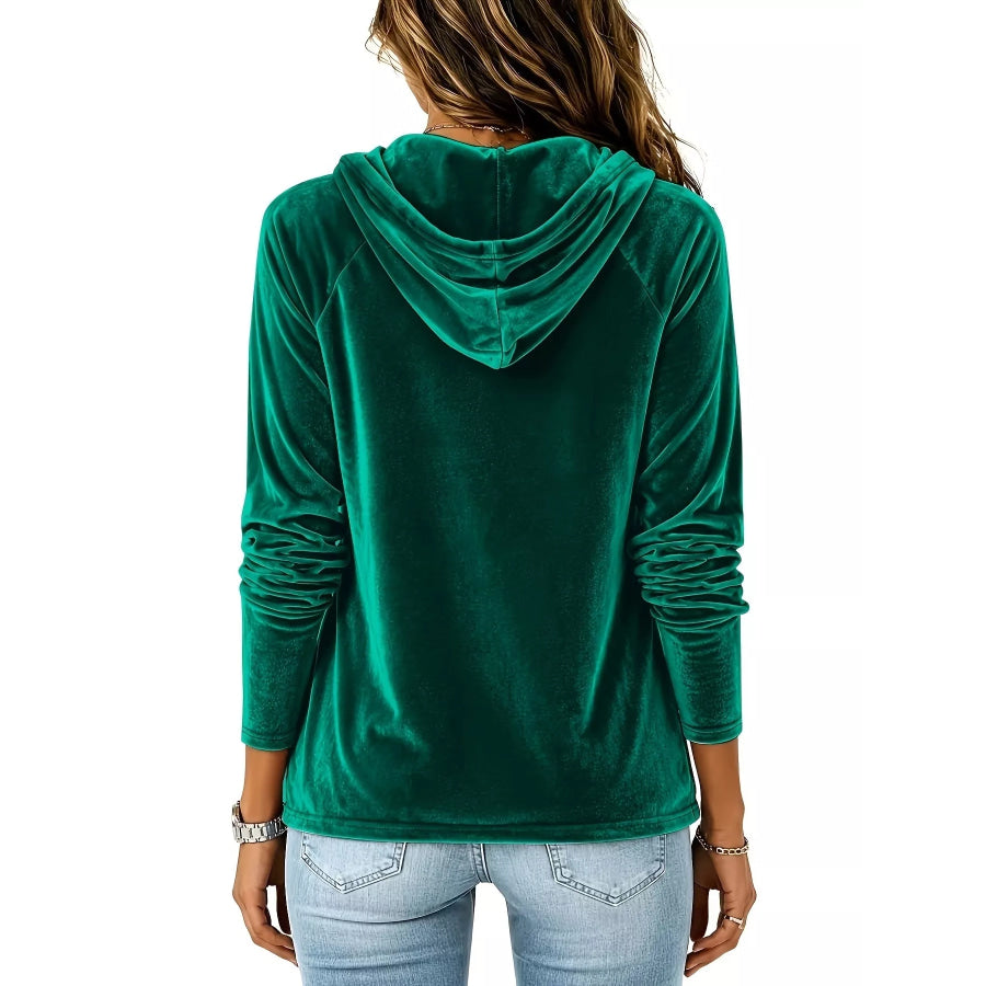 Full Size Velvet Drawstring Long Sleeve Hoodie Plus Size Apparel and Accessories