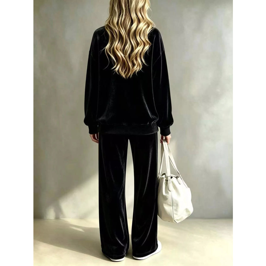 Full Size Velvet Dropped Shoulder Top and Wide-Leg Pants Set Plus Apparel Accessories