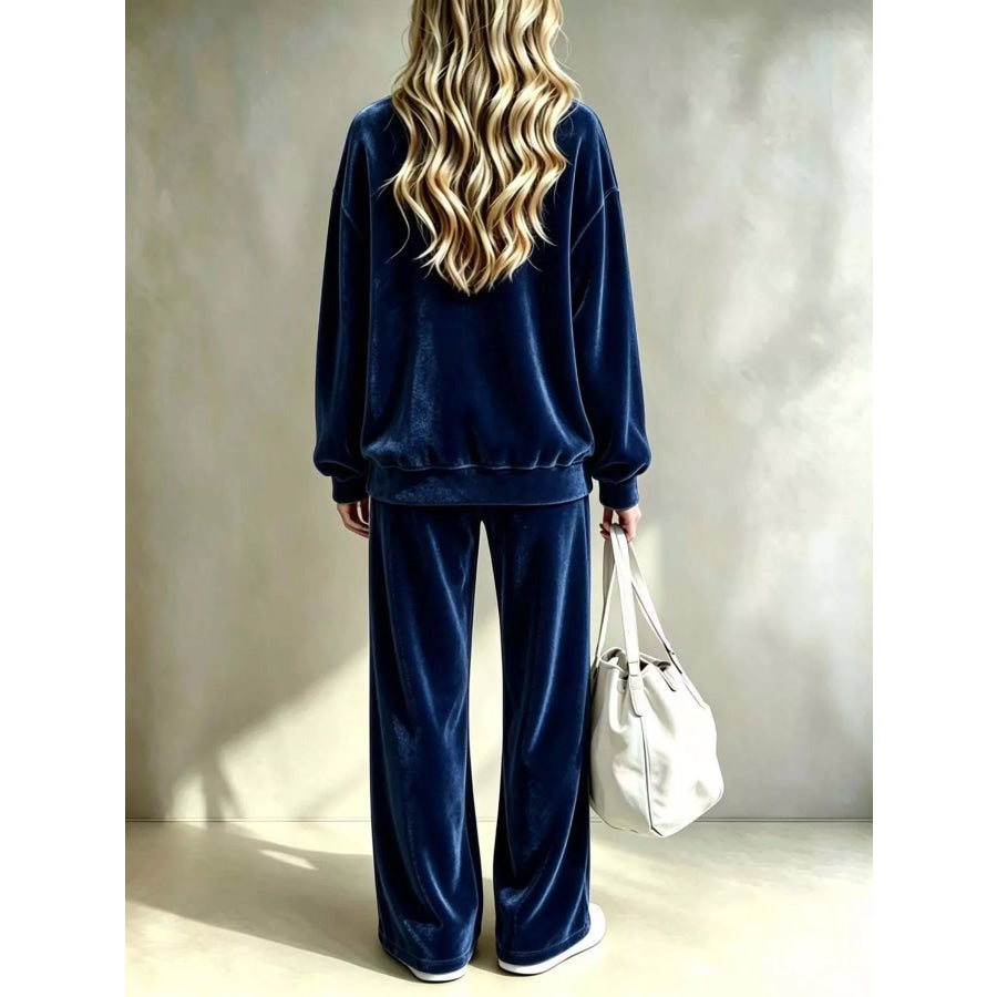 Full Size Velvet Dropped Shoulder Top and Wide-Leg Pants Set Plus Apparel Accessories