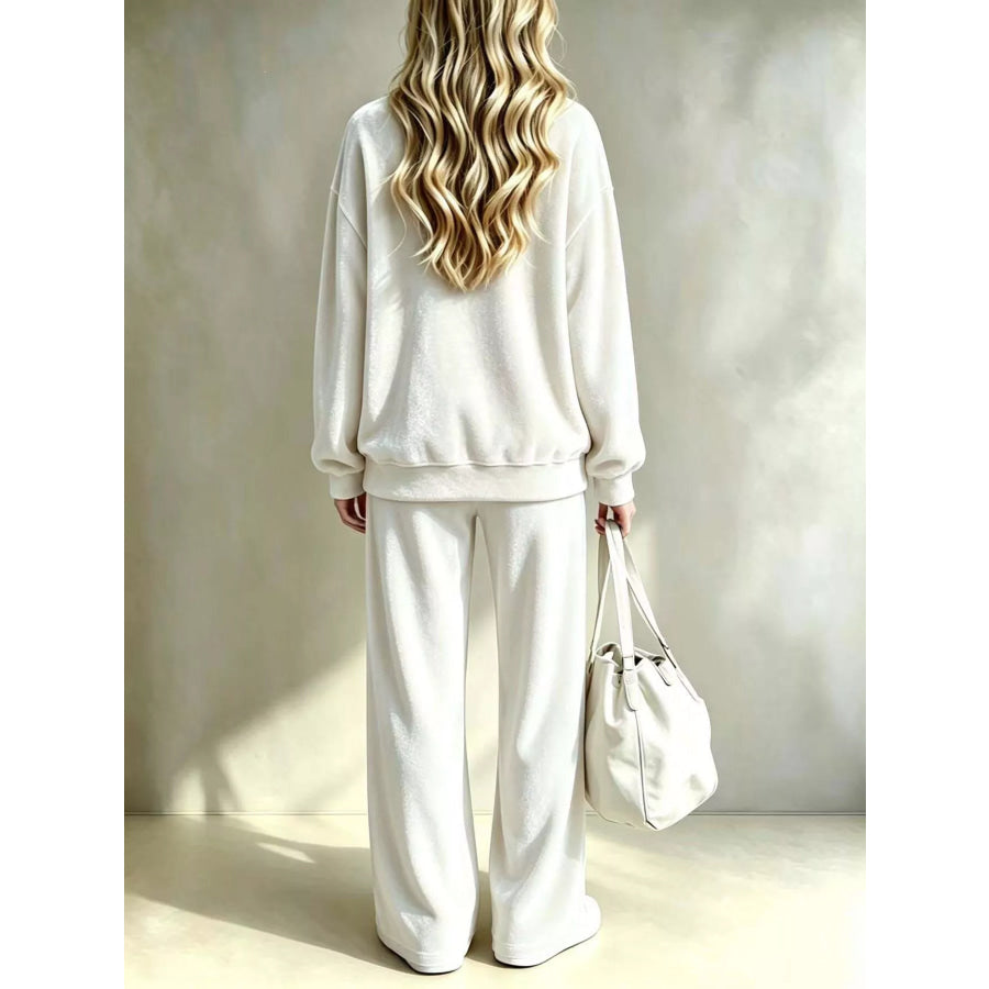 Full Size Velvet Dropped Shoulder Top and Wide-Leg Pants Set Plus Apparel Accessories