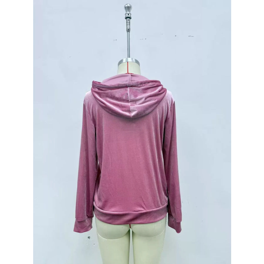 Full Size Velvet Kangaroo Pocket Hoodie Plus Apparel and Accessories