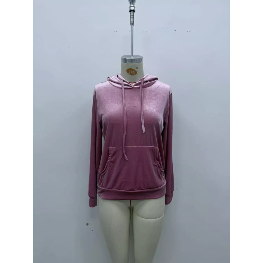 Full Size Velvet Kangaroo Pocket Hoodie Plus Apparel and Accessories
