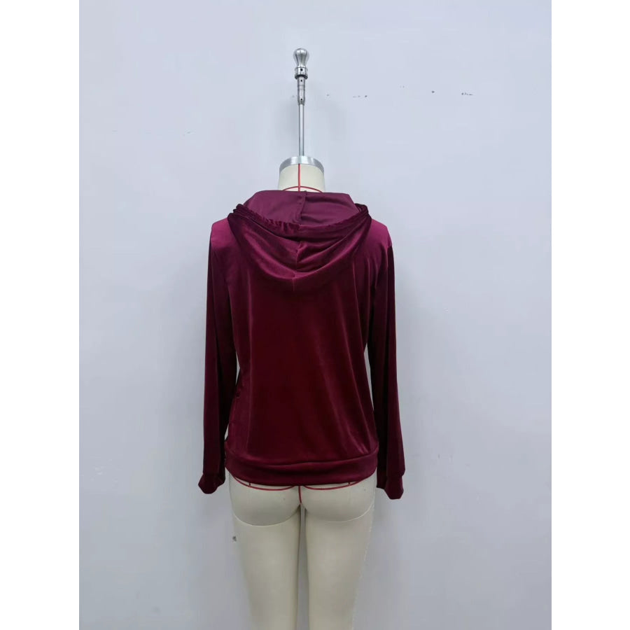 Full Size Velvet Kangaroo Pocket Hoodie Plus Apparel and Accessories