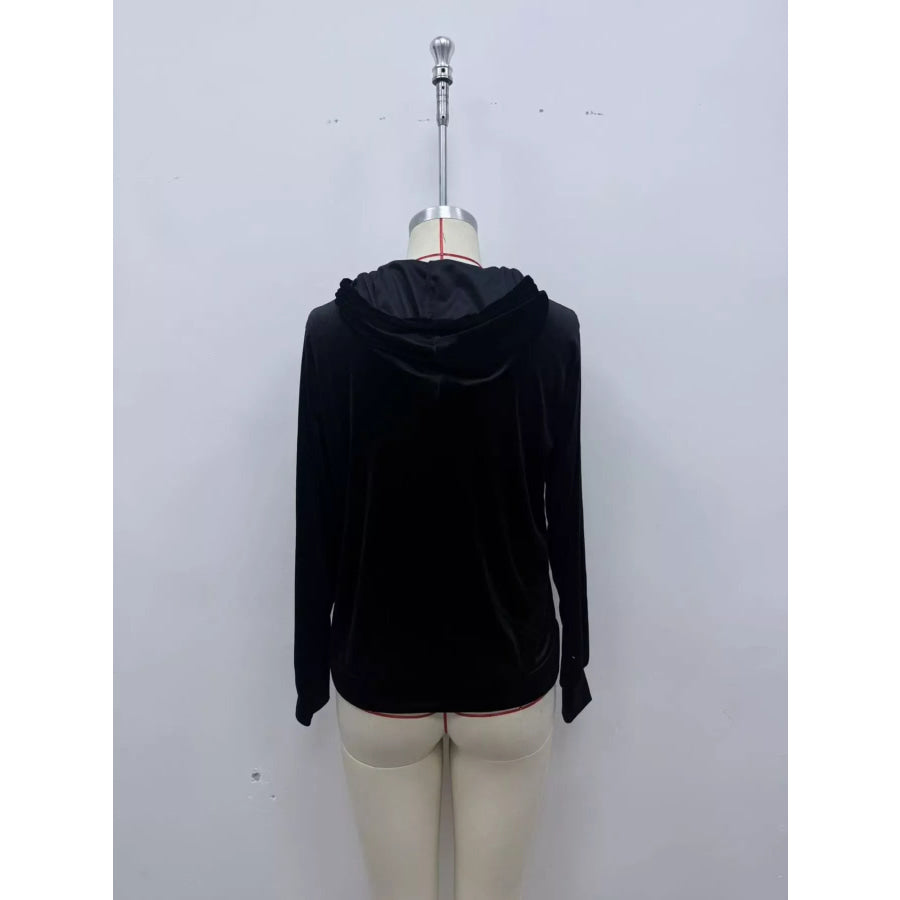 Full Size Velvet Kangaroo Pocket Hoodie Plus Apparel and Accessories