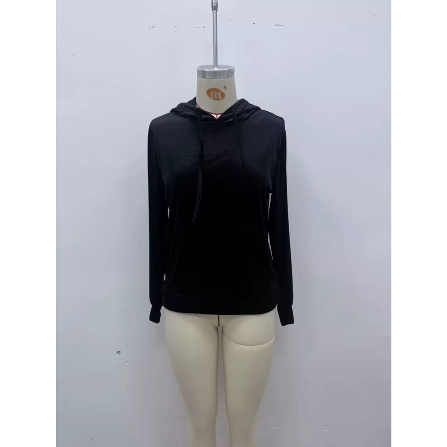 Full Size Velvet Kangaroo Pocket Hoodie Plus Apparel and Accessories