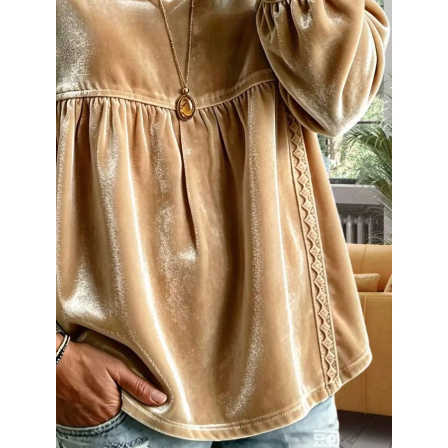 Full Size Velvet Lace Detail V-Neck Blouse Plus Apparel and Accessories