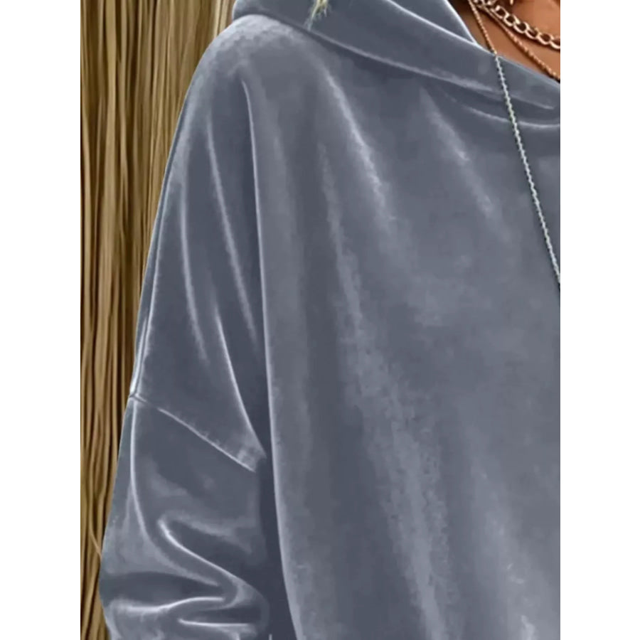 Full Size Velvet Long Sleeve Hoodie with Front Pockets Plus Size Apparel and Accessories
