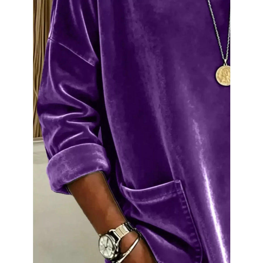 Full Size Velvet Long Sleeve Hoodie with Front Pockets Plus Size Apparel and Accessories