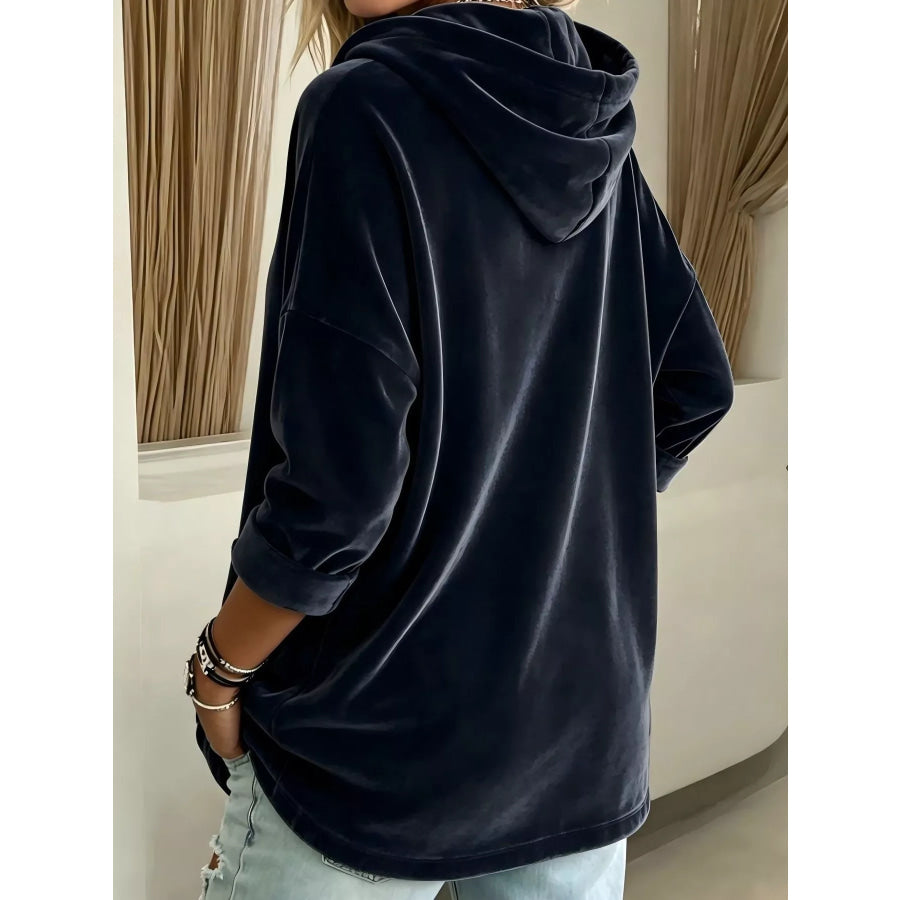 Full Size Velvet Long Sleeve Hoodie with Front Pockets Plus Size Apparel and Accessories
