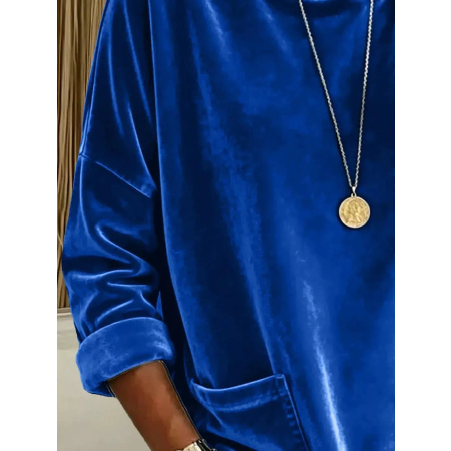 Full Size Velvet Long Sleeve Hoodie with Front Pockets Plus Size Apparel and Accessories