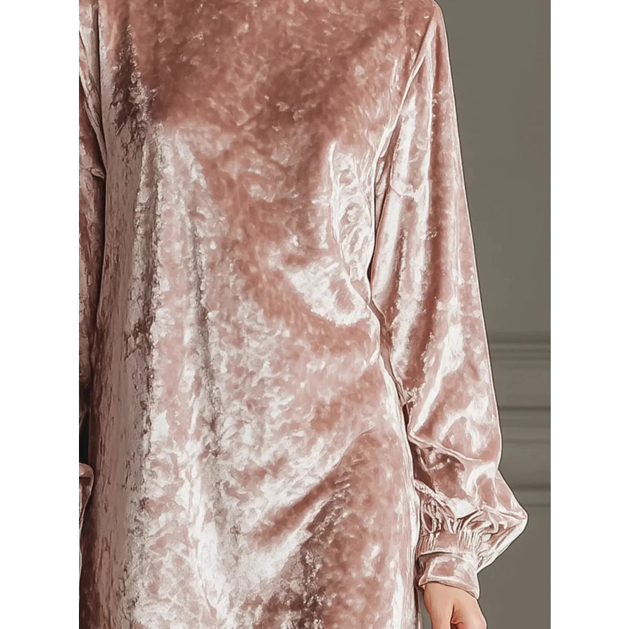Full Size Velvet Long Sleeve Mini Dress Plus Size Apparel and Accessories