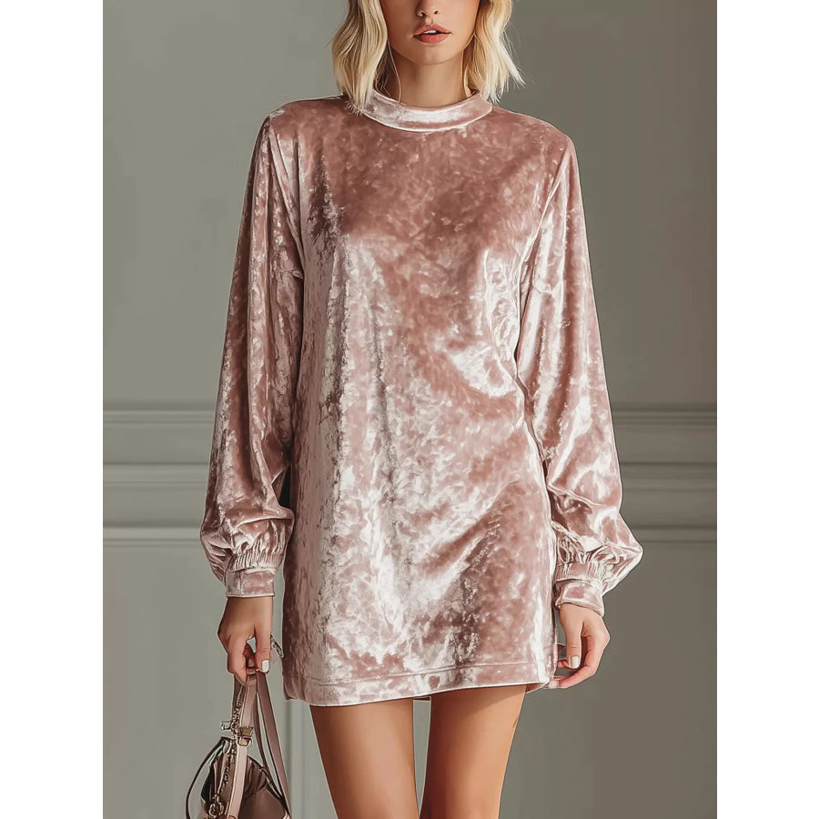 Full Size Velvet Long Sleeve Mini Dress Plus Size Apparel and Accessories