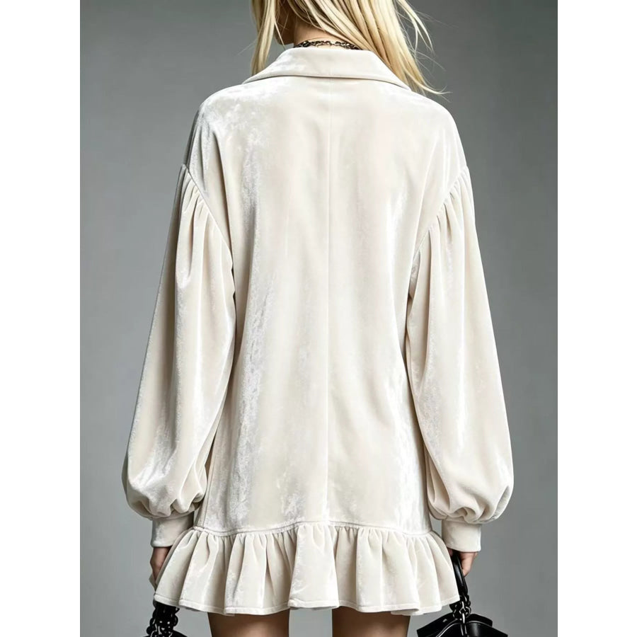 Full Size Velvet Long-Sleeve Ruffle Hem Mini Dress Plus Apparel and Accessories