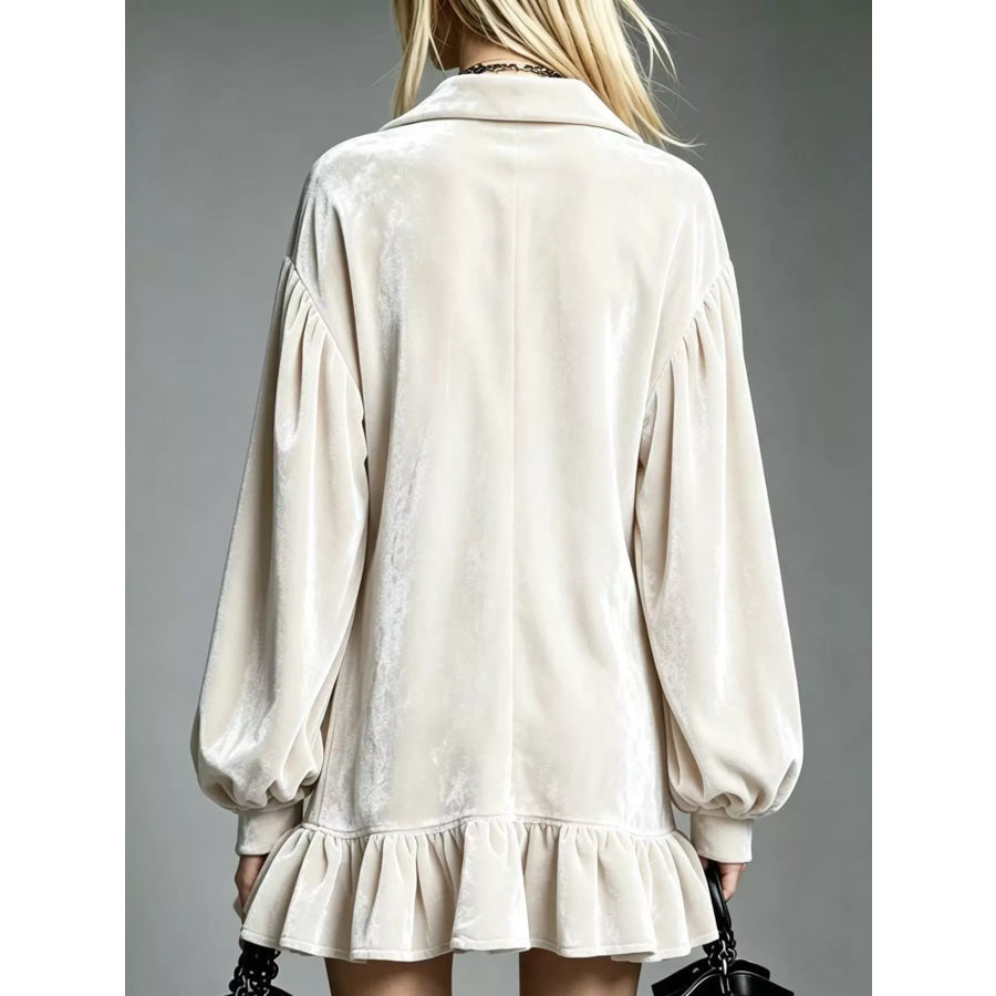 Full Size Velvet Long-Sleeve Ruffle Hem Mini Dress Plus Apparel and Accessories