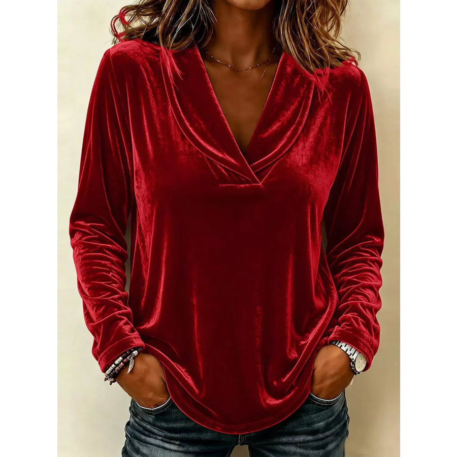 Full Size Velvet Long Sleeve T-Shirt Plus Size Apparel and Accessories