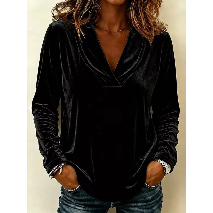Full Size Velvet Long Sleeve T-Shirt Plus Size Black / S Apparel and Accessories