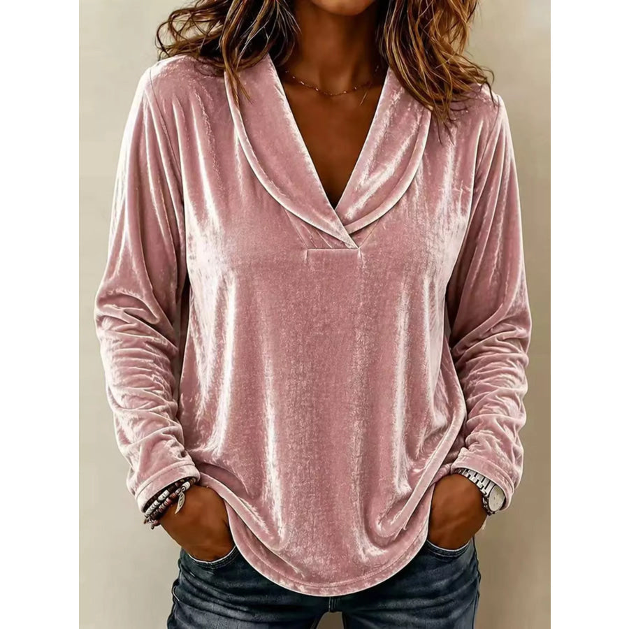 Full Size Velvet Long Sleeve T-Shirt Plus Size Pink / S Apparel and Accessories