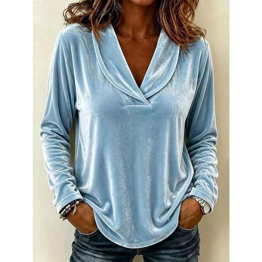 Full Size Velvet Long Sleeve T-Shirt Plus Size Sky Blue / S Apparel and Accessories