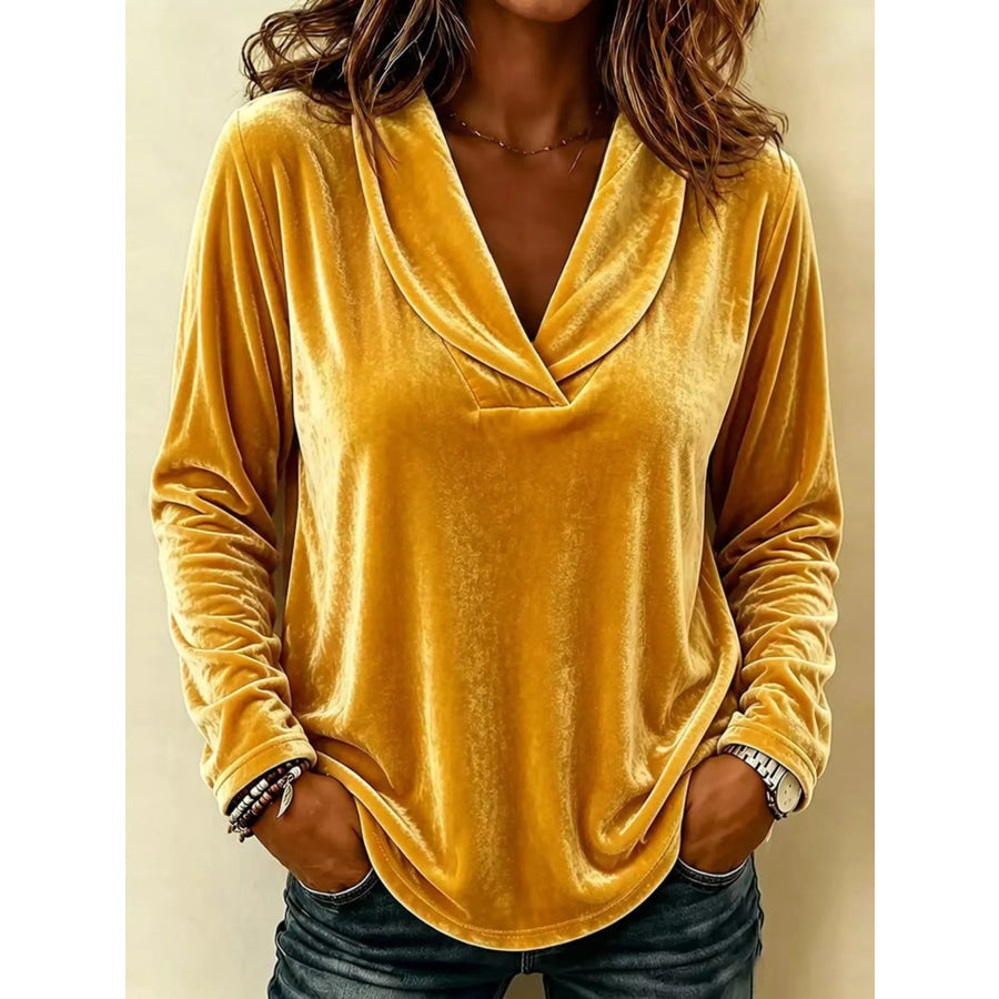 Full Size Velvet Long Sleeve T-Shirt Plus Size Yellow / S Apparel and Accessories