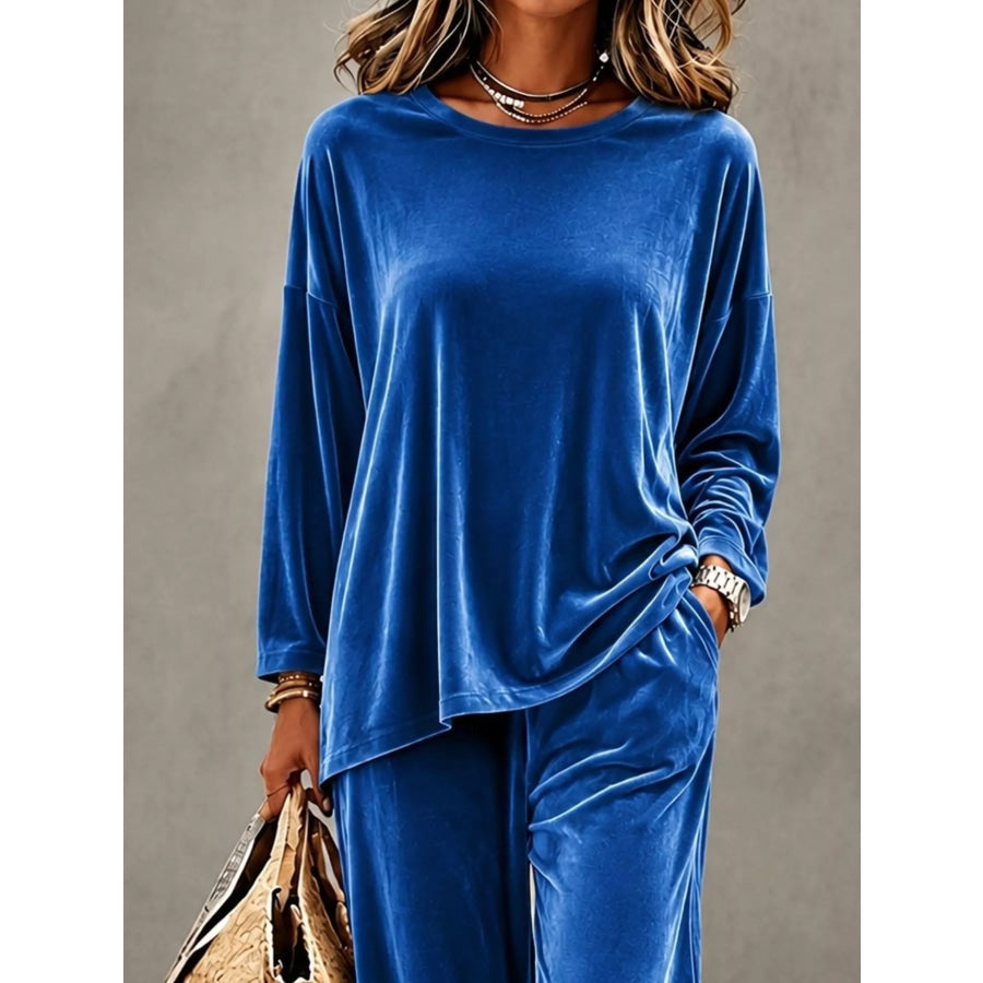 Full Size Velvet Long Sleeve Top and Pants Set Plus Size Apparel and Accessories