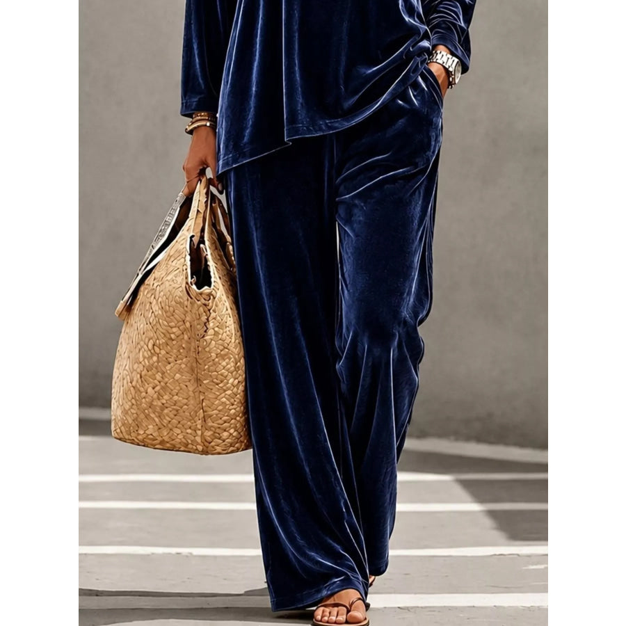 Full Size Velvet Long Sleeve Top and Pants Set Plus Size Apparel and Accessories