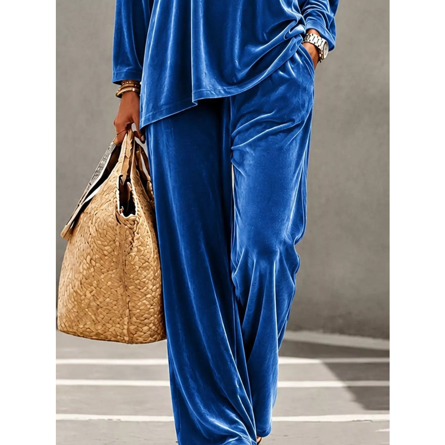 Full Size Velvet Long Sleeve Top and Pants Set Plus Size Apparel and Accessories