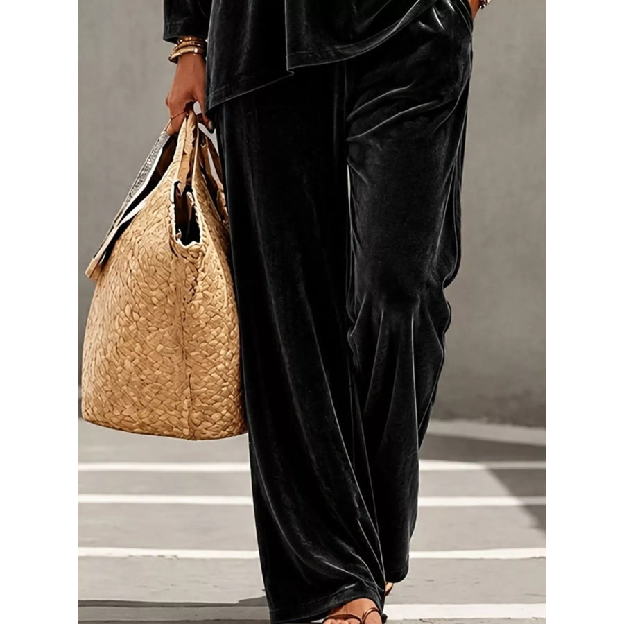 Full Size Velvet Long Sleeve Top and Pants Set Plus Size Apparel and Accessories