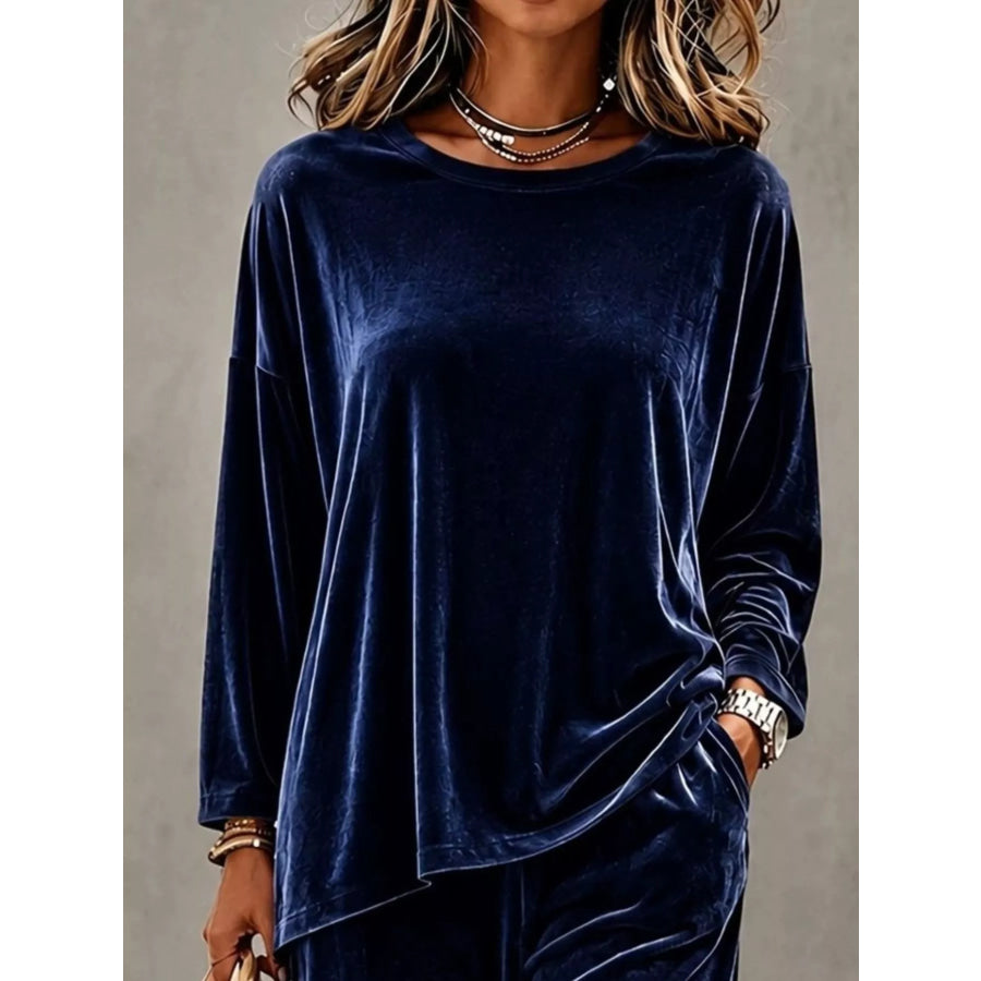 Full Size Velvet Long Sleeve Top and Pants Set Plus Size Apparel and Accessories