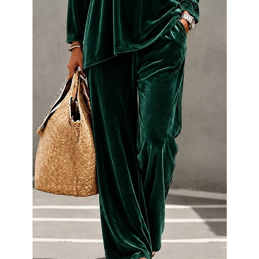Full Size Velvet Long Sleeve Top and Pants Set Plus Size Apparel and Accessories