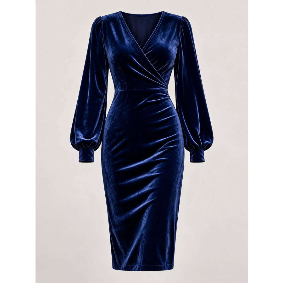 Full Size Velvet Long-Sleeve Wrap Dress Plus Apparel and Accessories