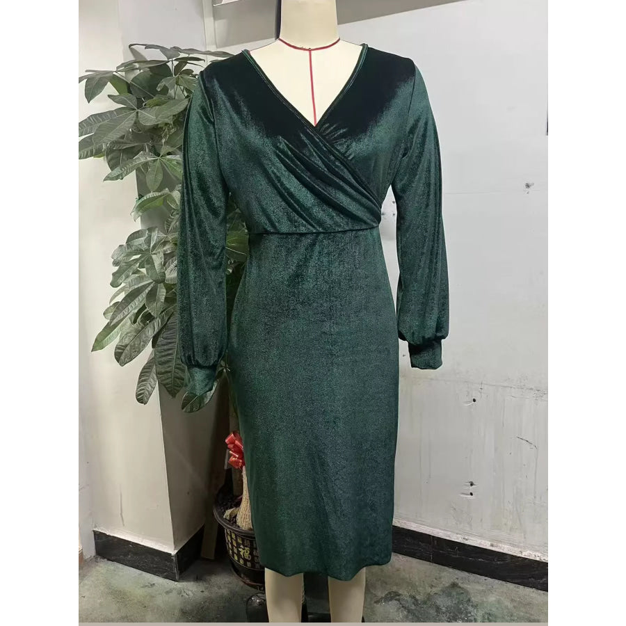 Full Size Velvet Long-Sleeve Wrap Dress Plus Apparel and Accessories