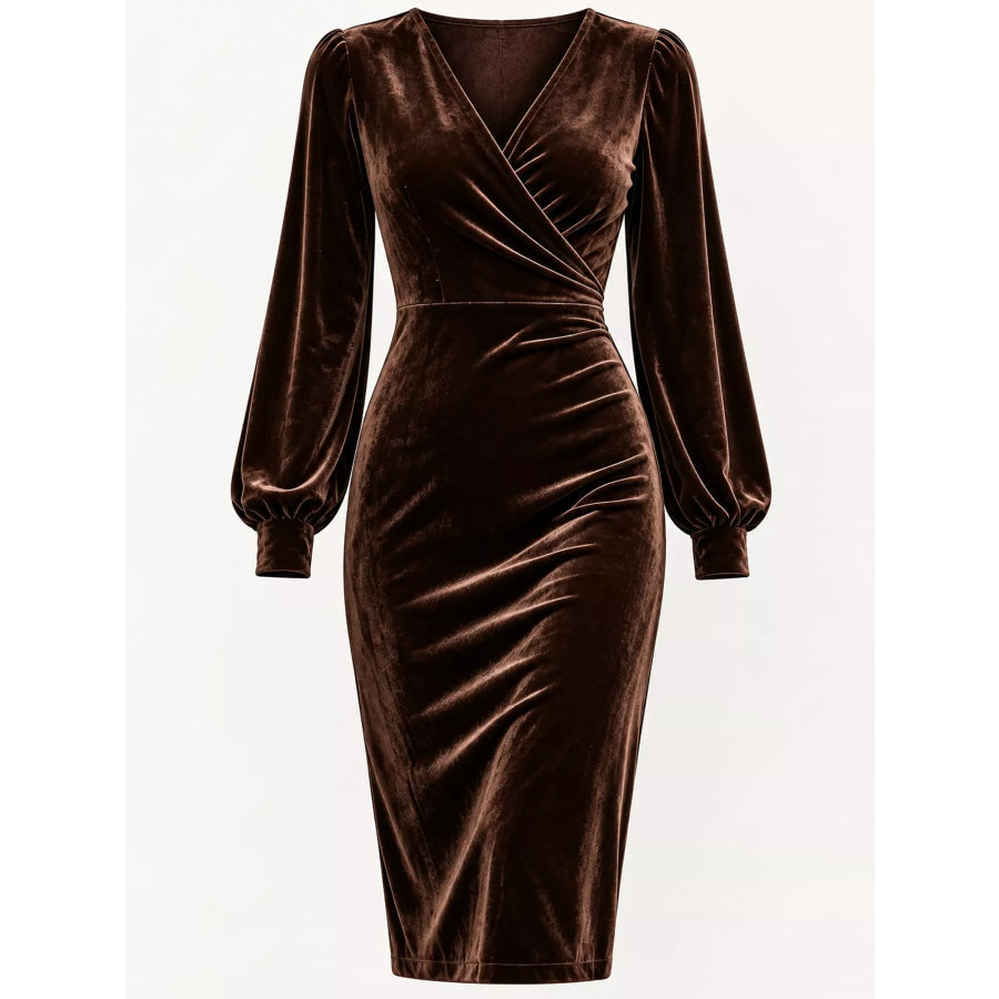 Full Size Velvet Long-Sleeve Wrap Dress Plus Apparel and Accessories