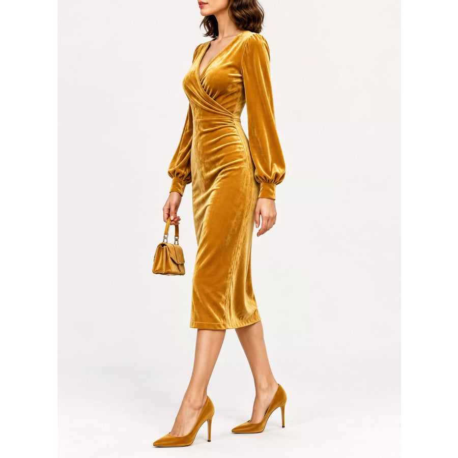 Full Size Velvet Long-Sleeve Wrap Dress Plus Apparel and Accessories