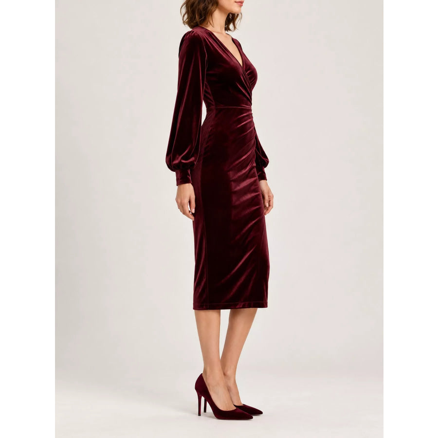 Full Size Velvet Long-Sleeve Wrap Dress Plus Apparel and Accessories