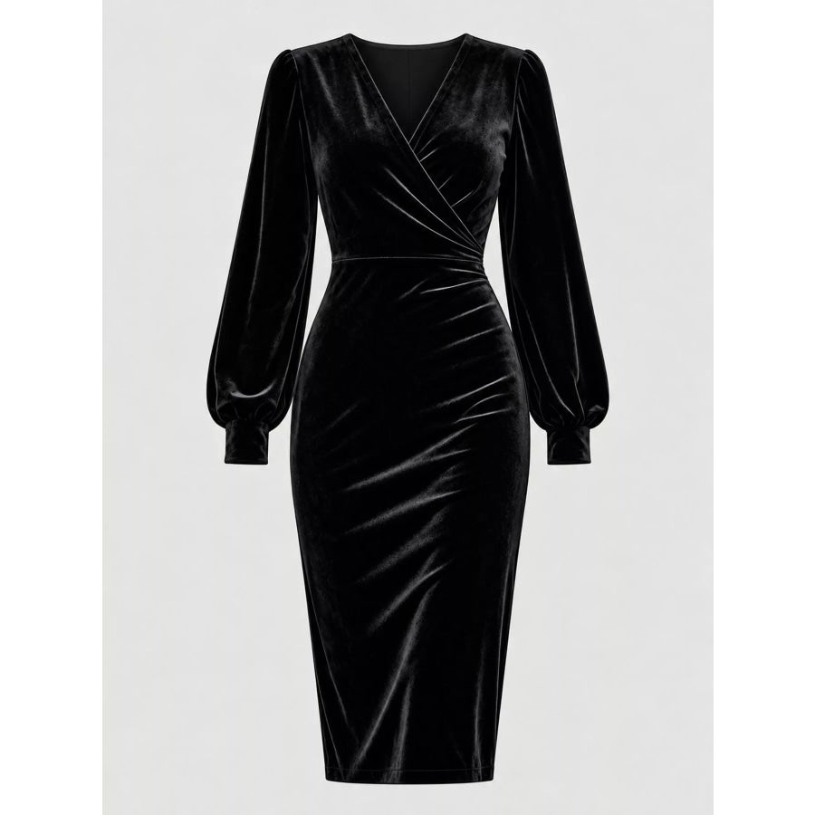 Full Size Velvet Long-Sleeve Wrap Dress Plus Apparel and Accessories