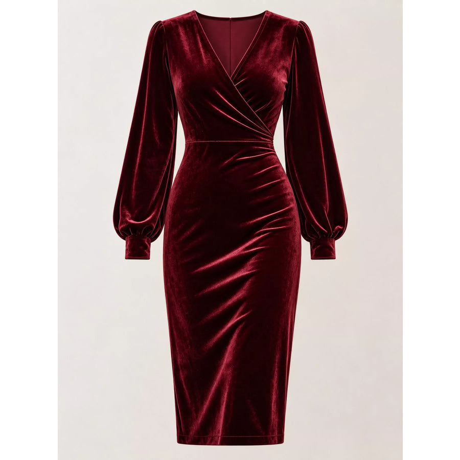 Full Size Velvet Long-Sleeve Wrap Dress Plus Apparel and Accessories