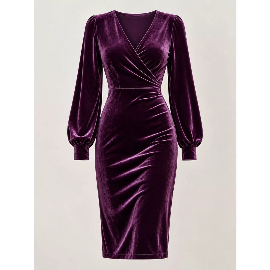 Full Size Velvet Long-Sleeve Wrap Dress Plus Apparel and Accessories