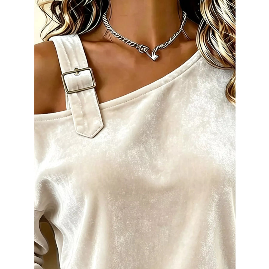 Full Size Velvet One-Shoulder Top with Buckle Detail Plus Size Apparel and Accessories