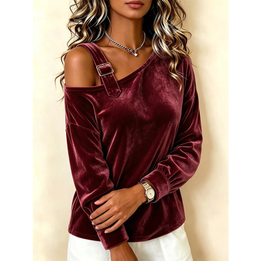 Full Size Velvet One-Shoulder Top with Buckle Detail Plus Size Apparel and Accessories